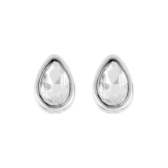 Whispers Jewelry - Dainty Silver Clear Tear Drop Stud Earrings
